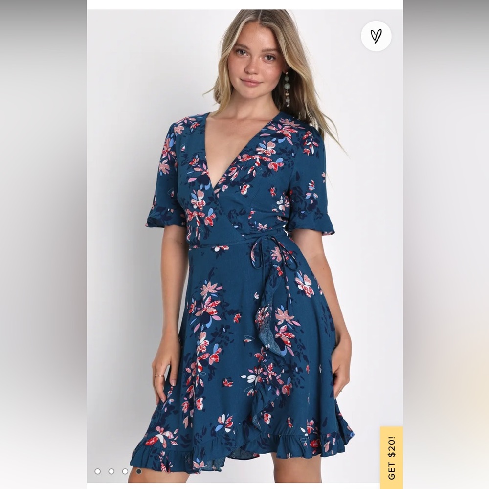 Lulu’s Teal floral wrap dress